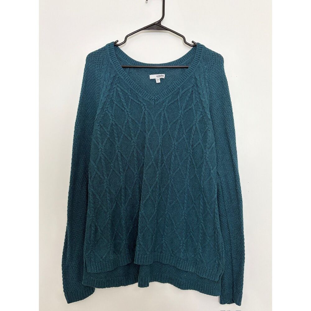 Sonoma Teal Green Cable Knit V-Neck Sweater